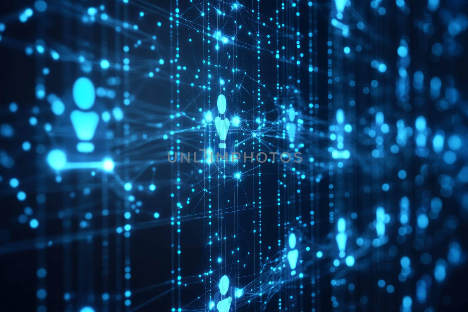 A holographic web with glowing nodes representing different consumer profiles, each connected by lines of light.