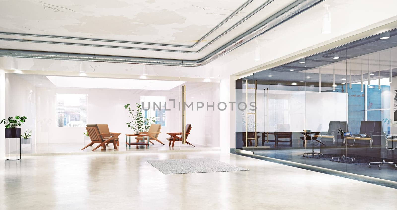 modern office interior, 3d rendering concept design