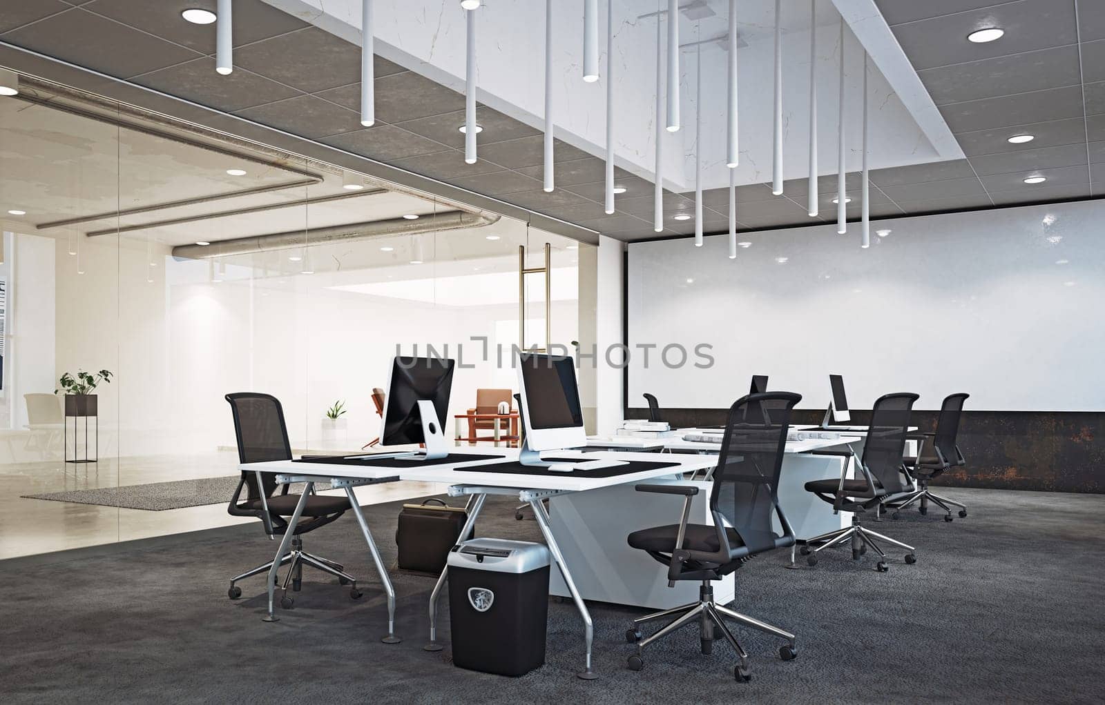modern office interior, 3d rendering concept design