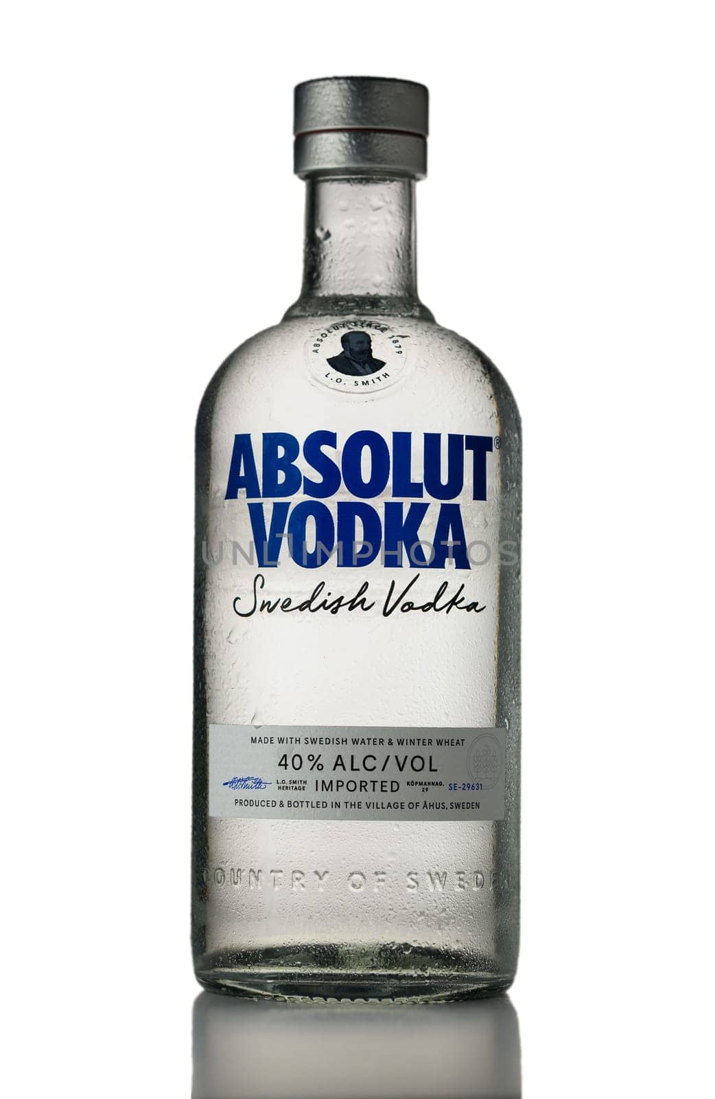 Gaziveren Cyprus -03.03.2025 Absolut Vodka is a Swedish brand of vodka. A beautifully designed bottle features Swedish vodka, emphasizing clarity and elegance in its presentation.