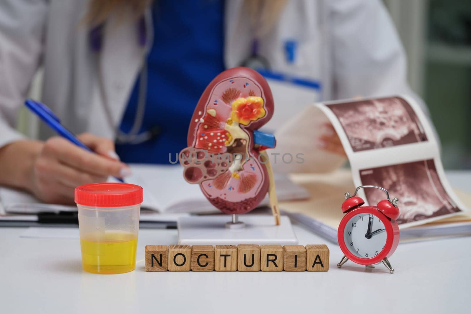 A visual guide to nocturia and kidney health, featuring essential medical tools and informative visuals
