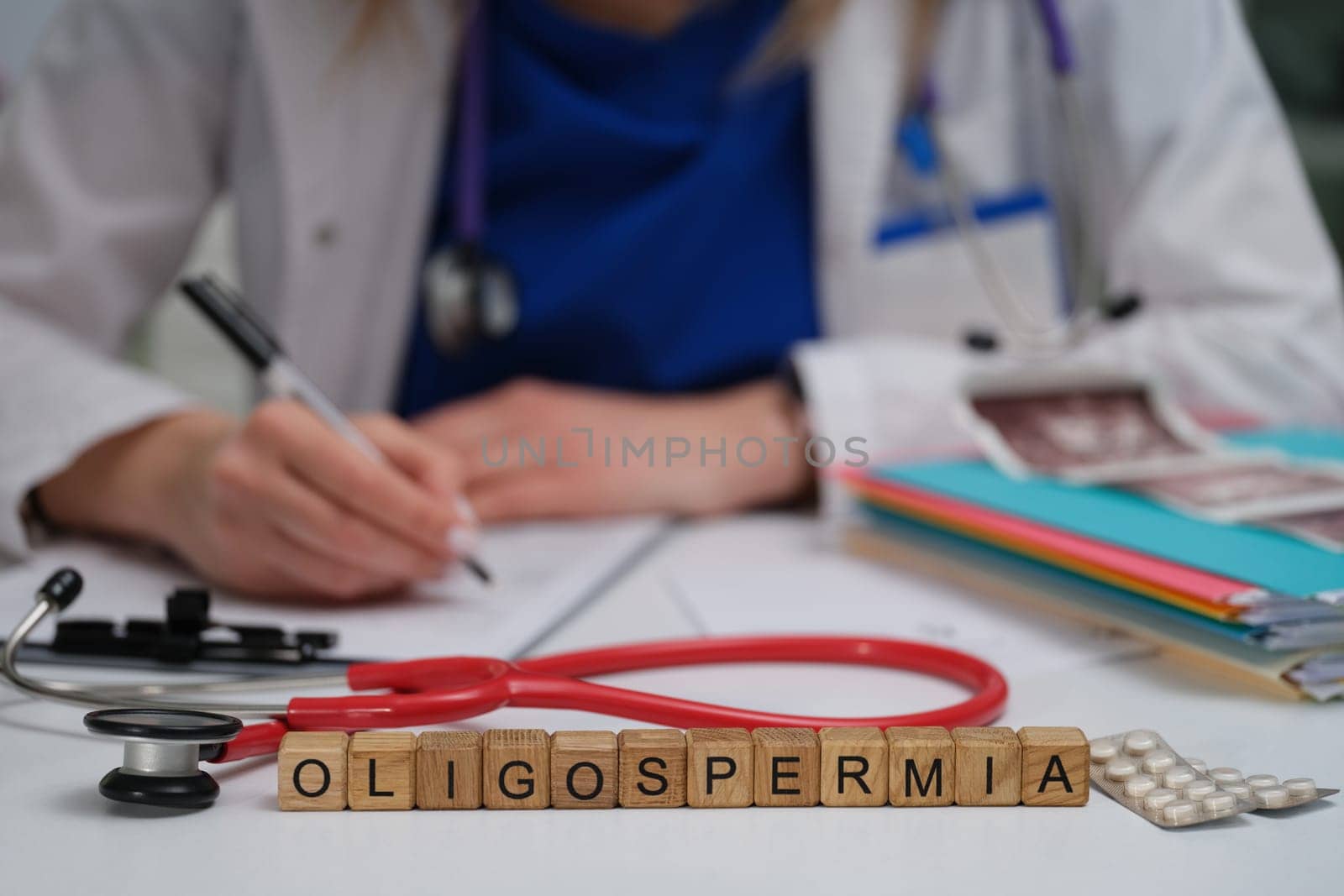 A healthcare professional is diligently analyzing cases of oligospermia using various tools and notes