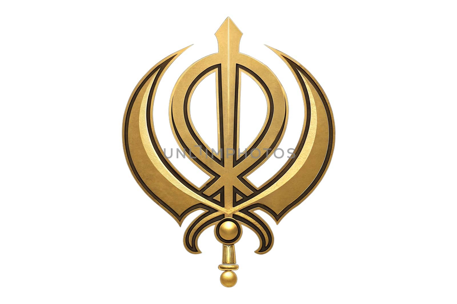 The Sikh Khanda symbol featuring a double-edged sword and two crossed daggers, representing the Sikh faith. Isolated on white background.