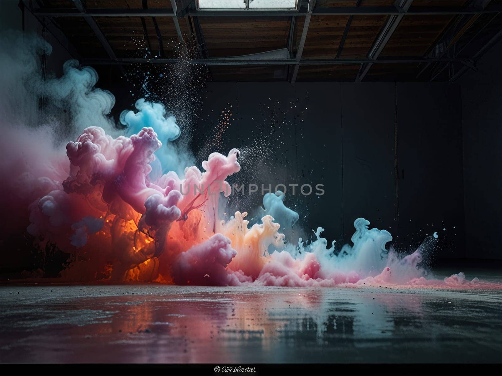 A vibrant explosion of colored powder creates an eye-catching and dynamic visual, showcasing the energy and excitement of any occasion. Ideal for events, celebrations, and artistic expressions.