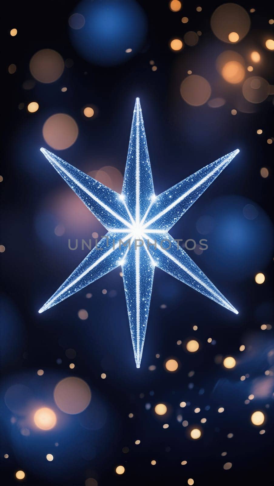 This illustration features a stunning blue glowing snowflake on a dark blue background, ideal for winter-themed projects, holiday designs, and digital art for social media and print.