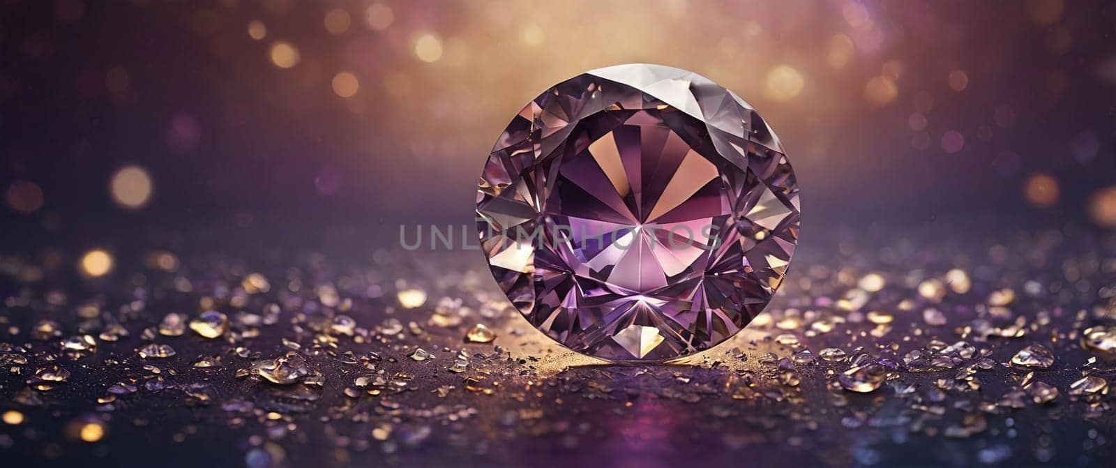 This stunning stock photo showcases a beautiful purple diamond on a shimmering surface, radiating luxury and elegance. Ideal for jewelry ads and luxury brand promotions.