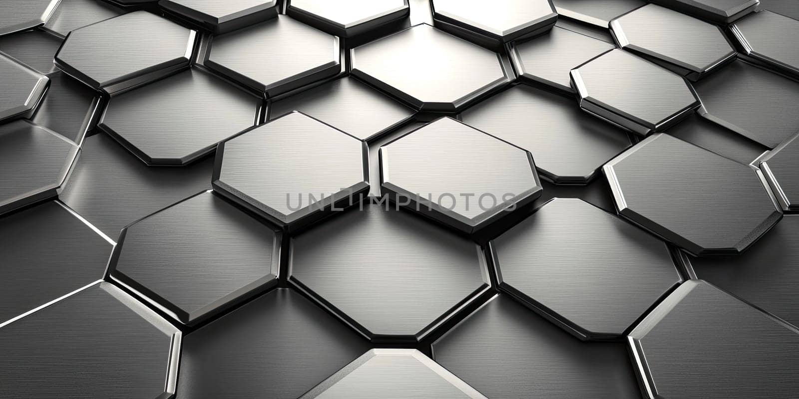 Reflective hexagonal tiles form a striking pattern, showcasing a modern and industrial aesthetic. The surface exudes a futuristic vibe, emphasizing design and creativity.