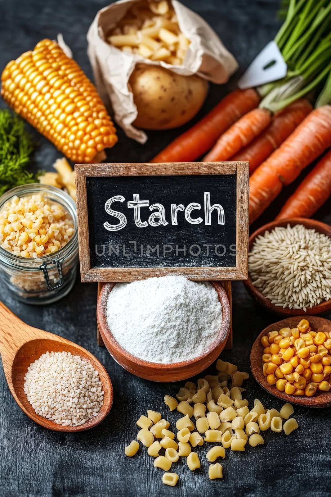 different starchy foods. Selective focus food