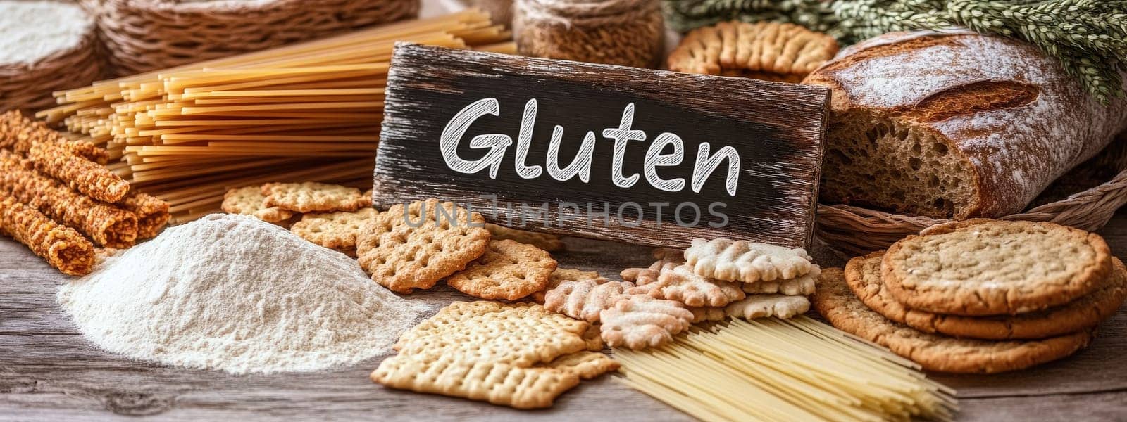 different products containing gluten. Selective focus. food.