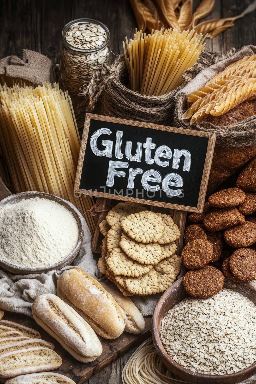 different products containing gluten. Selective focus. food.