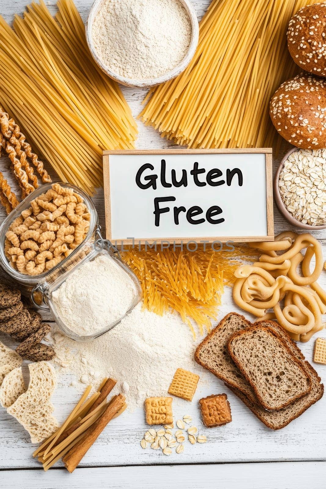 different products containing gluten. Selective focus. food.