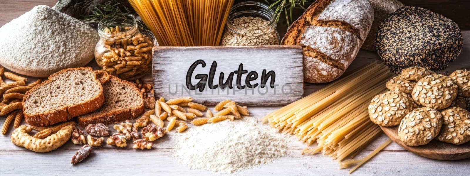 different products containing gluten. Selective focus. food.