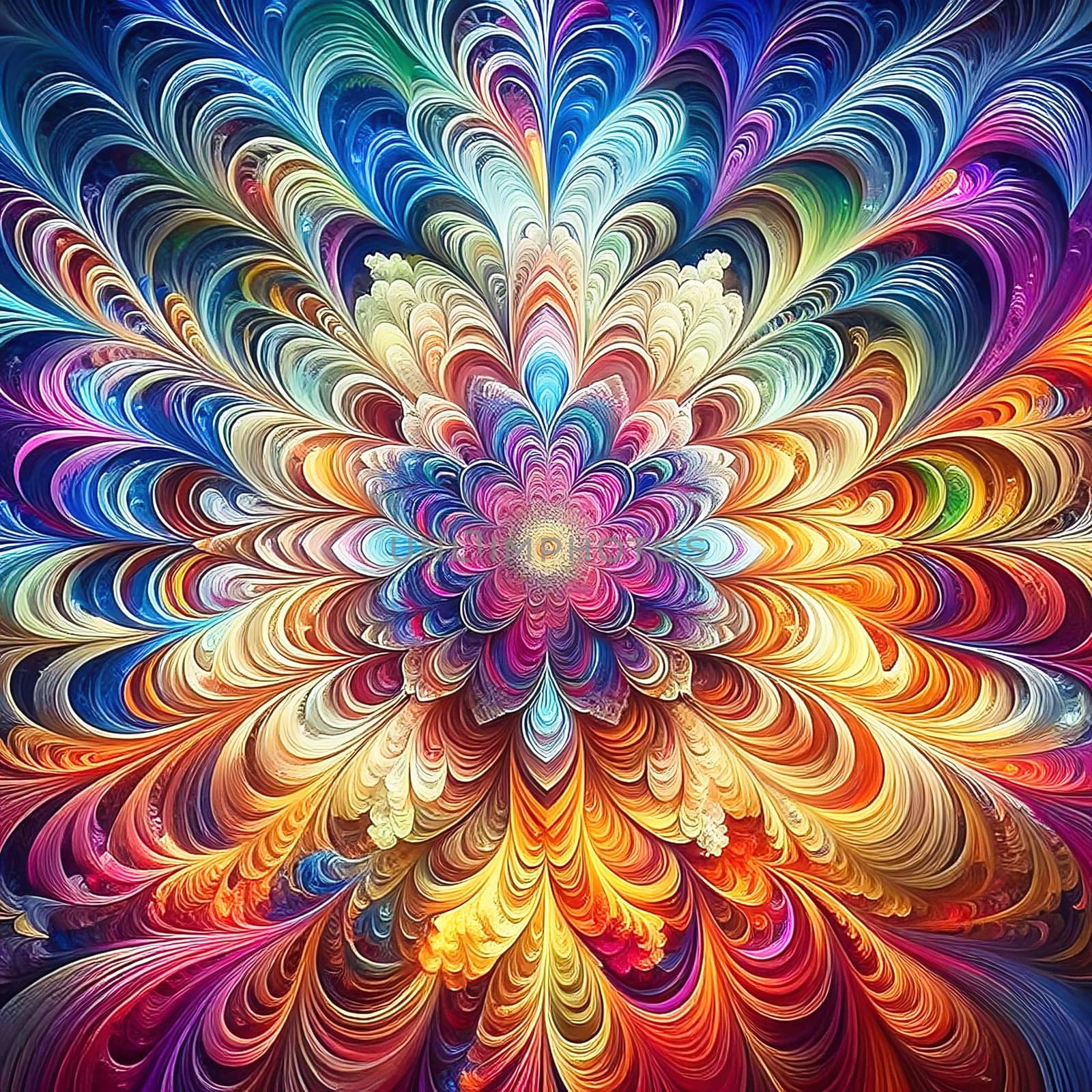 Abstract, colorful fractal art with flowing, wave-like patterns. Bright glass textures in blue, green and orange for modern designs and backgrounds.