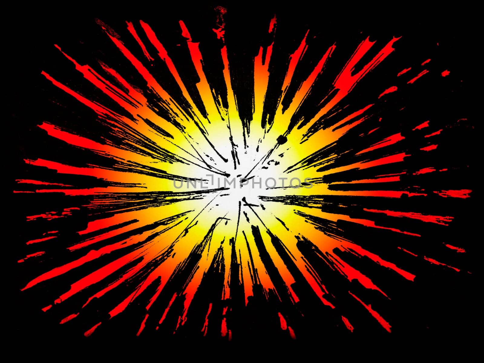 Drawn background image with outward expanding lines and color gradient from white to yellow to red to black background.
