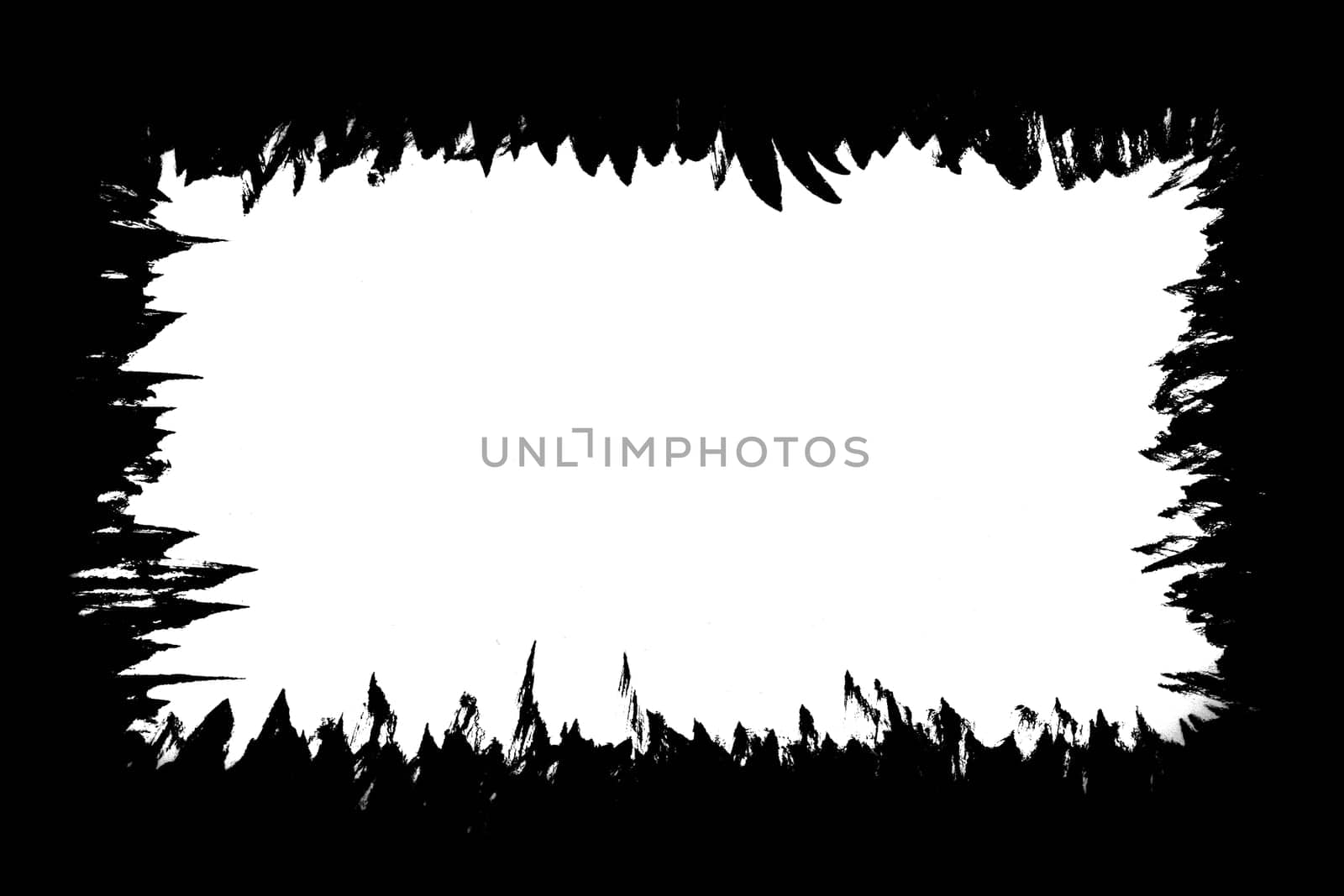Frame made of short feathery black brush strokes on a white background.