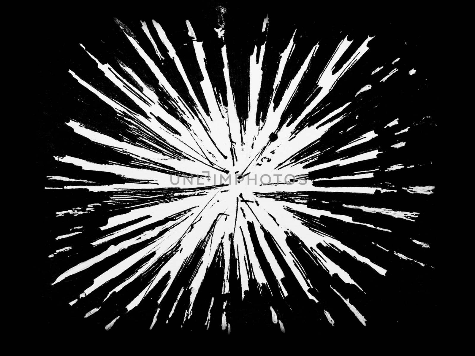 Drawn background image made of outward expanding white lines on a black background.