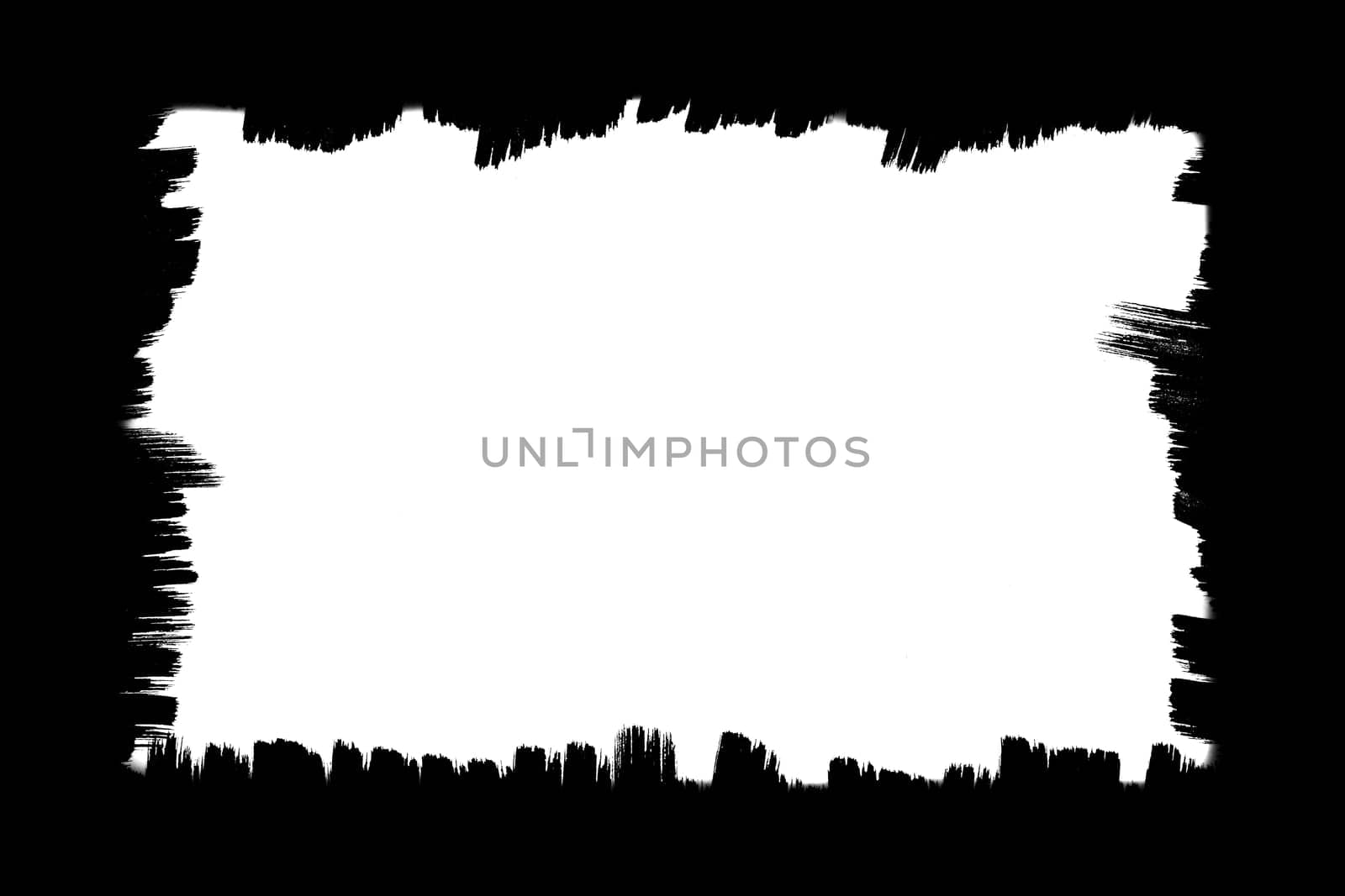 Black frame made of irregular black brush strokes on a white background.
