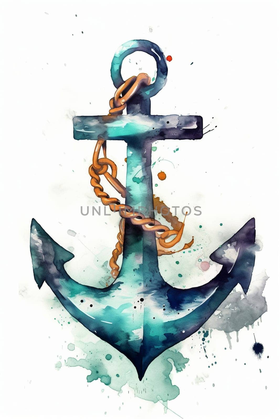 Blue anchor watercolor painting, cretaed with generative AI