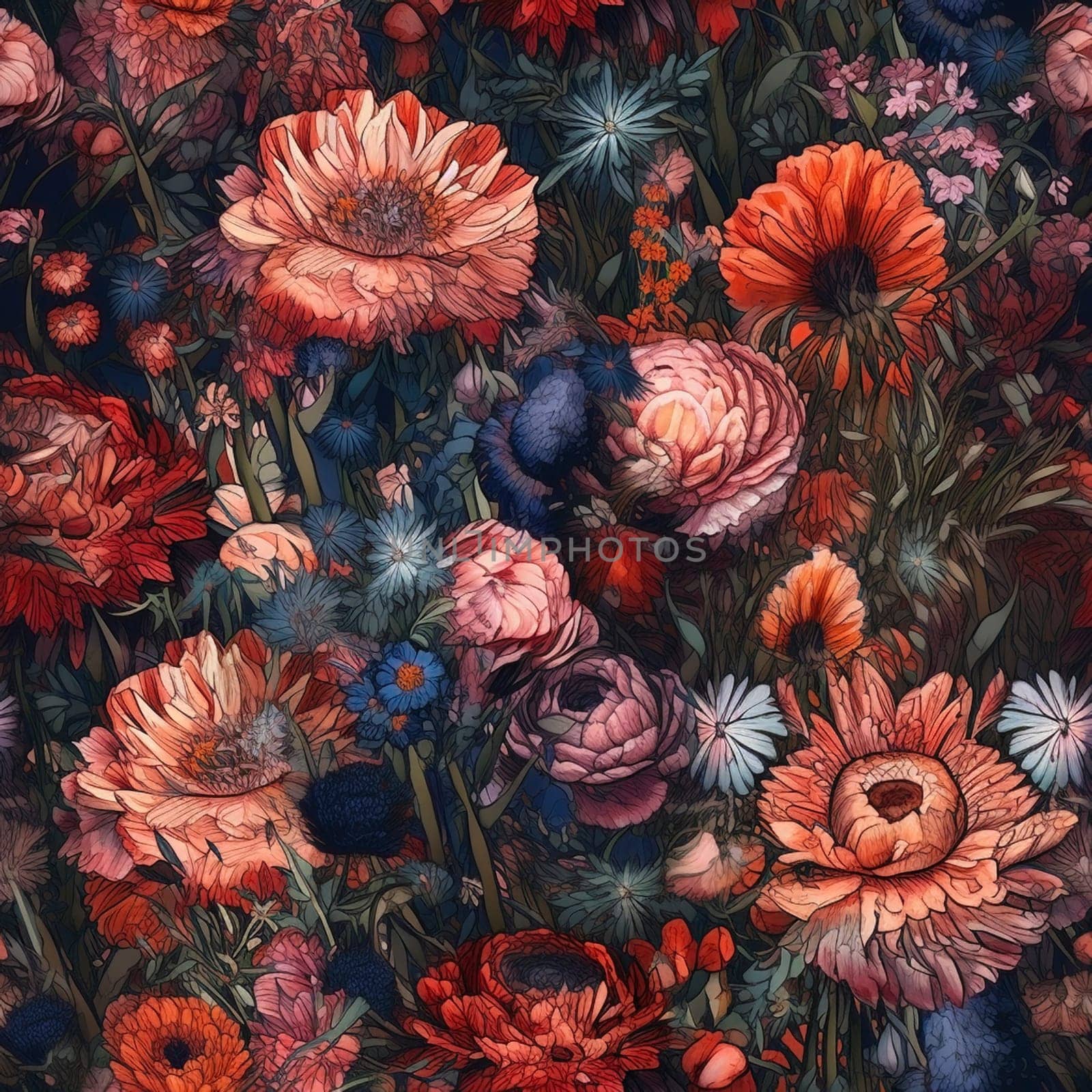 Beautiful elegant flower seamless pattern tile, created with generative AI