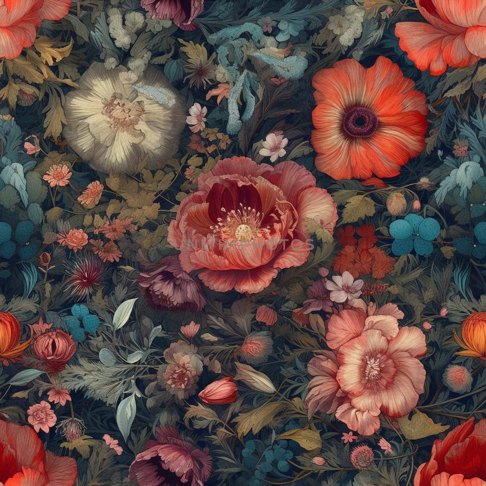 Beautiful elegant flower seamless pattern tile, created with generative AI