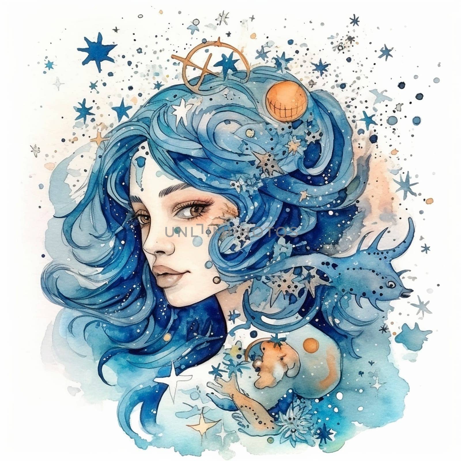 Aquarius zodiac sign watercolor artistic paint, created with generative AI