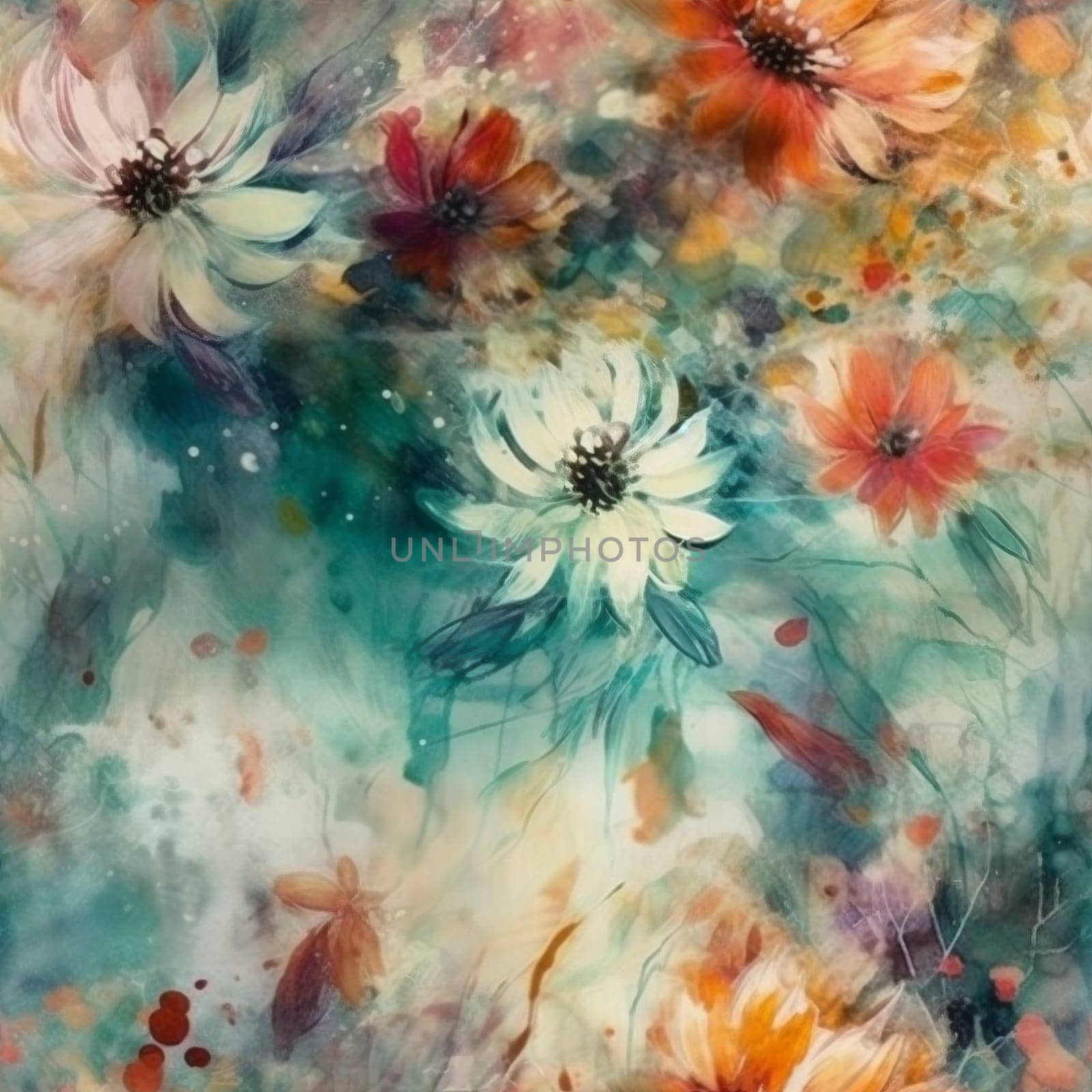 Beautiful abstract flowers with soft boho colors seamless pattern tile, created with generative AI