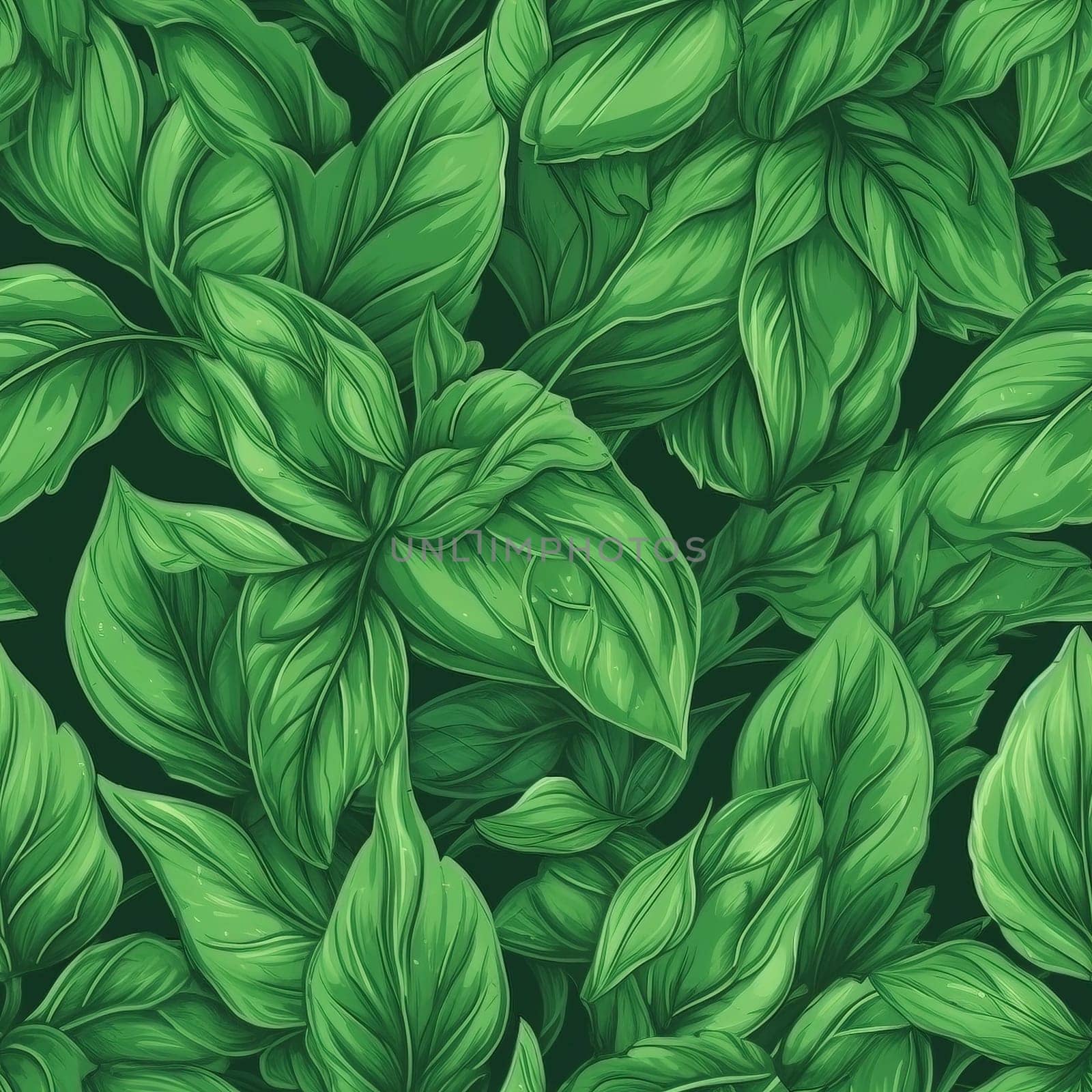 Basil leaves green seamless pattern, created with generative AI