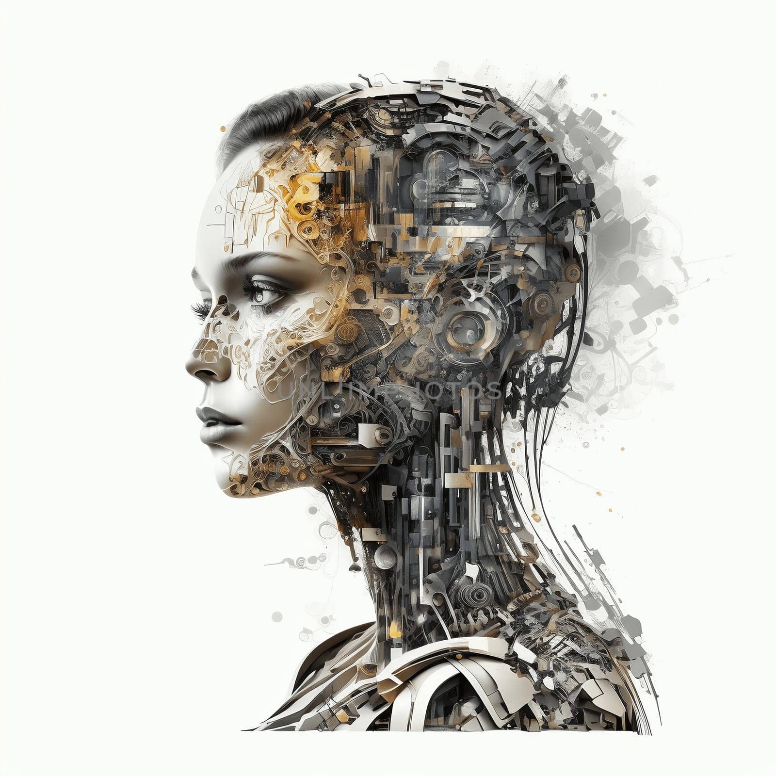 Artificial intelligence in humanoid head as technology concept, created with generative AI