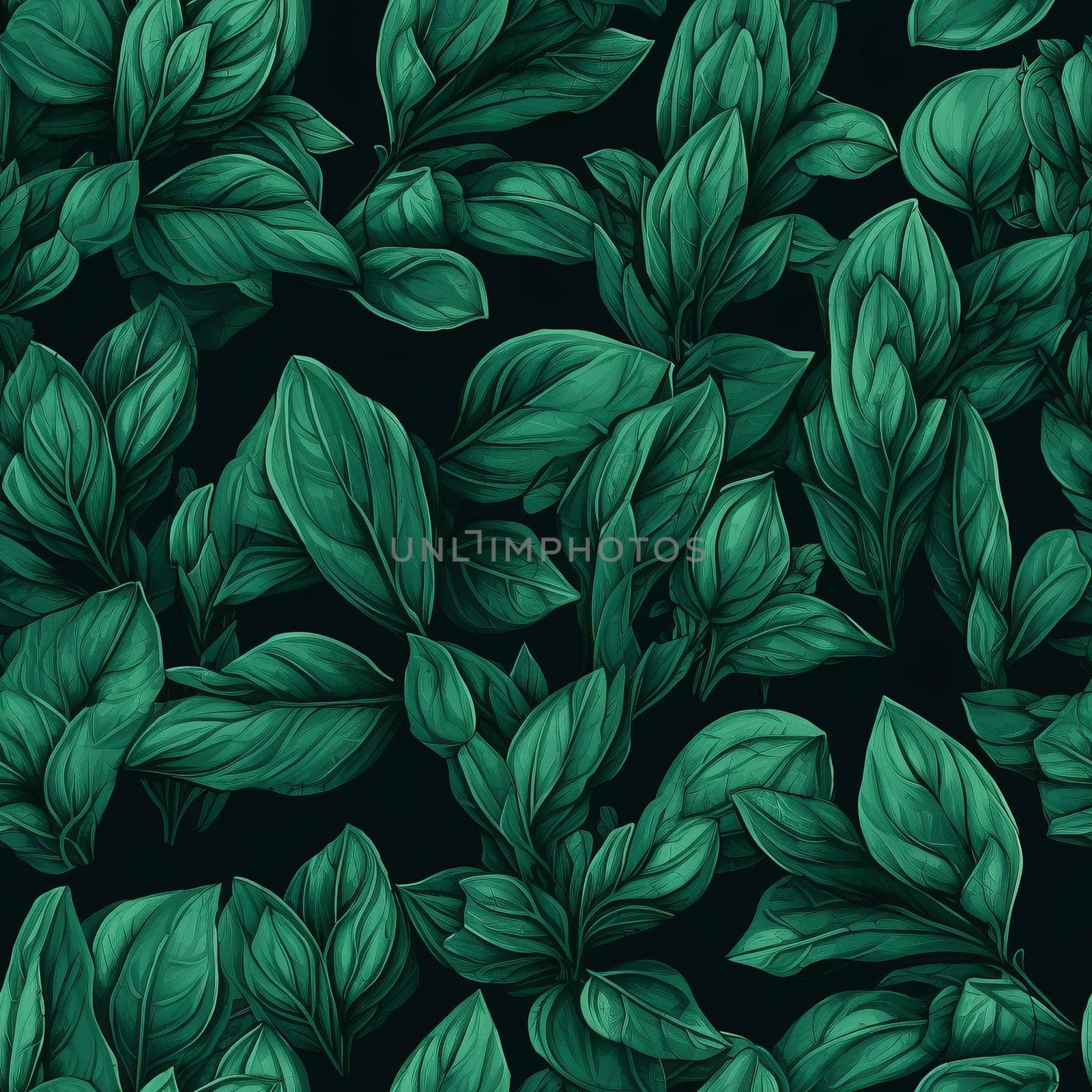 Basil leaves green seamless pattern, created with generative AI