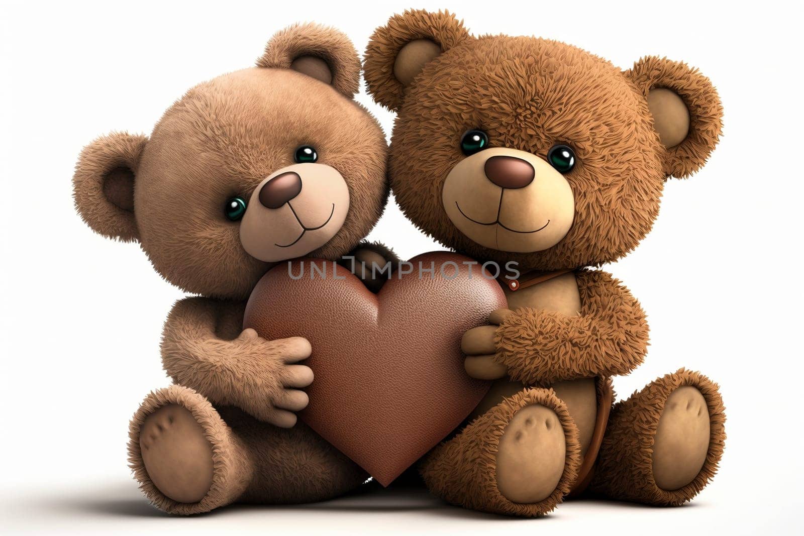 Two cute toy bears with a heart, created with generative AI