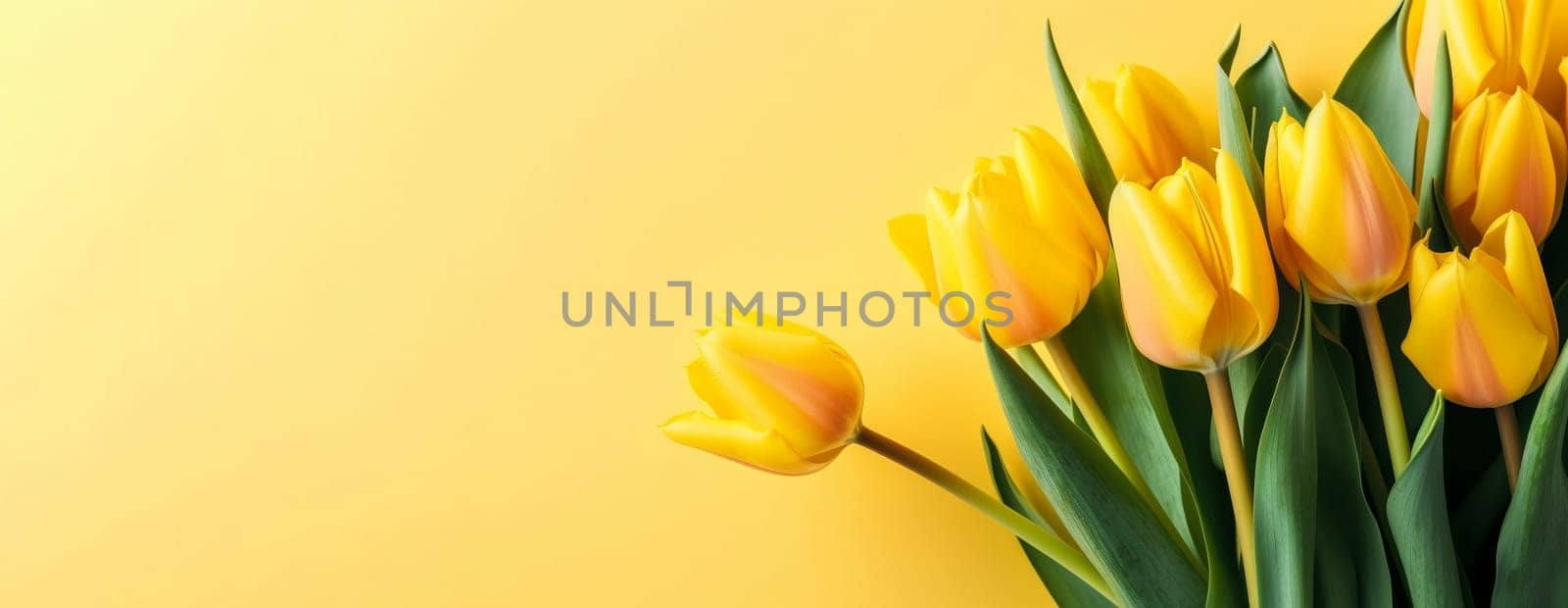 Yellow tulips on the bright yellow background, created with generative AI