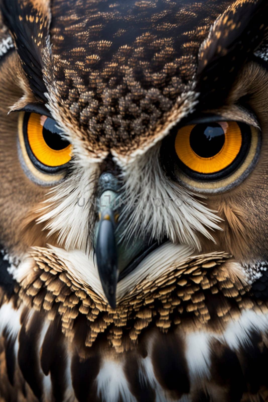 Owl head closeup, created with generative AI