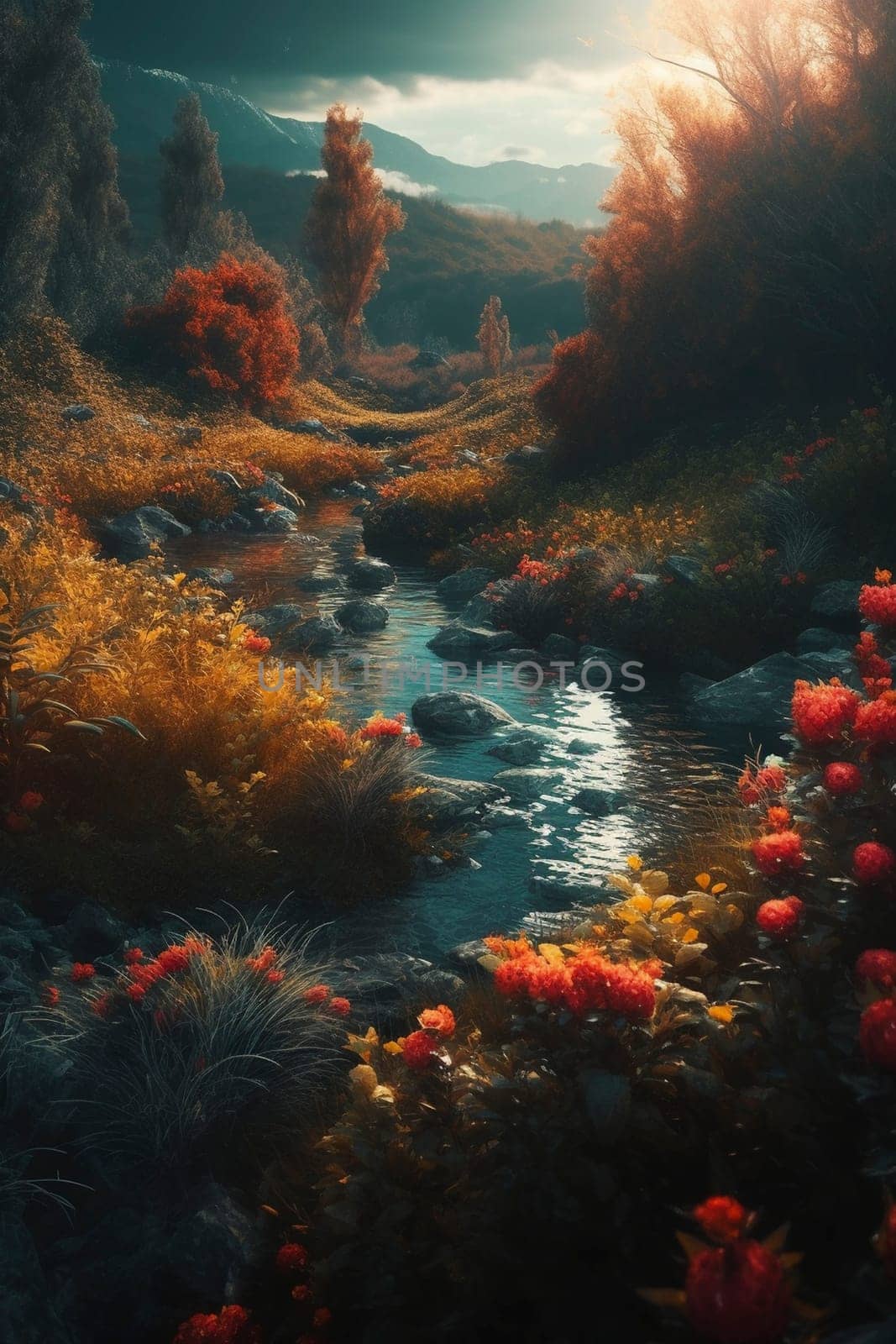 Small river in the forest illustration