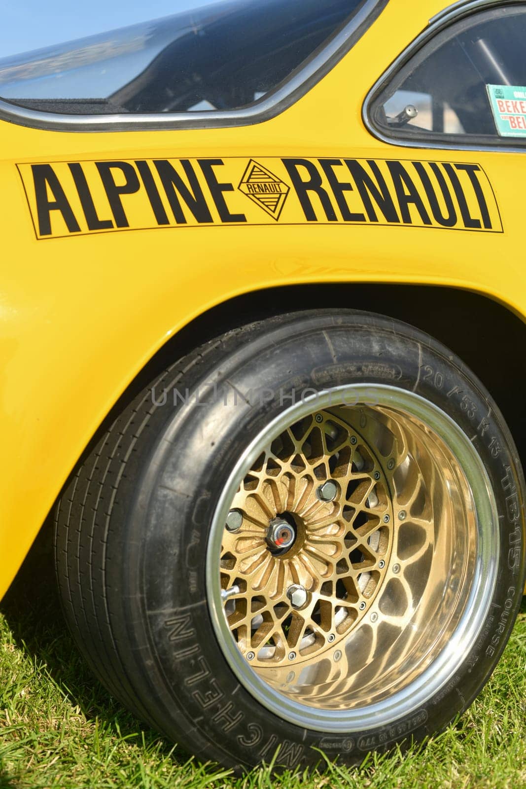 DIEPPE, FRANCE - MAY 19, 2023: Retro Alpine cars modele 110 Berlinette V85 on the exposition Vintage and classic Cars.