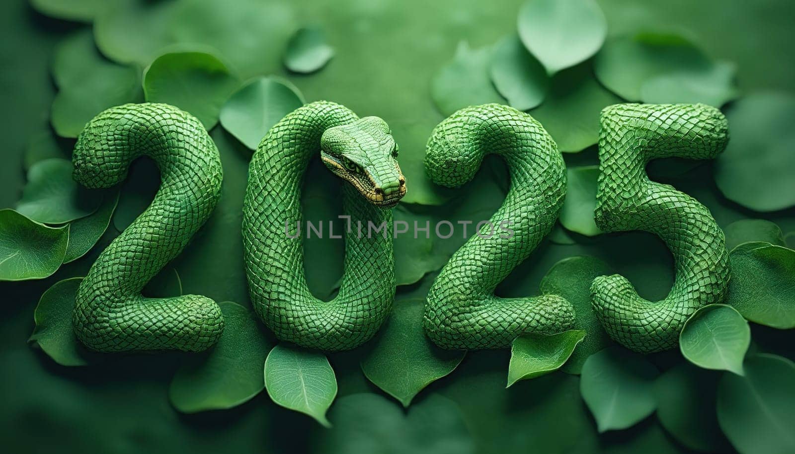 2025 New Year sign with snake as a symbol of Lunar New Year. Generated AI.