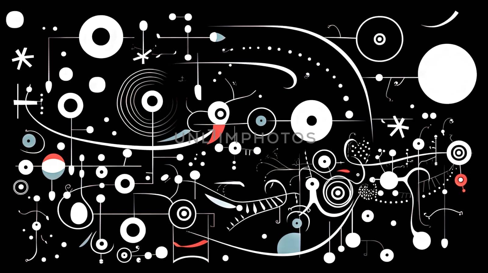 Geometric abstract background with black dots, circles and lines. Generated AI