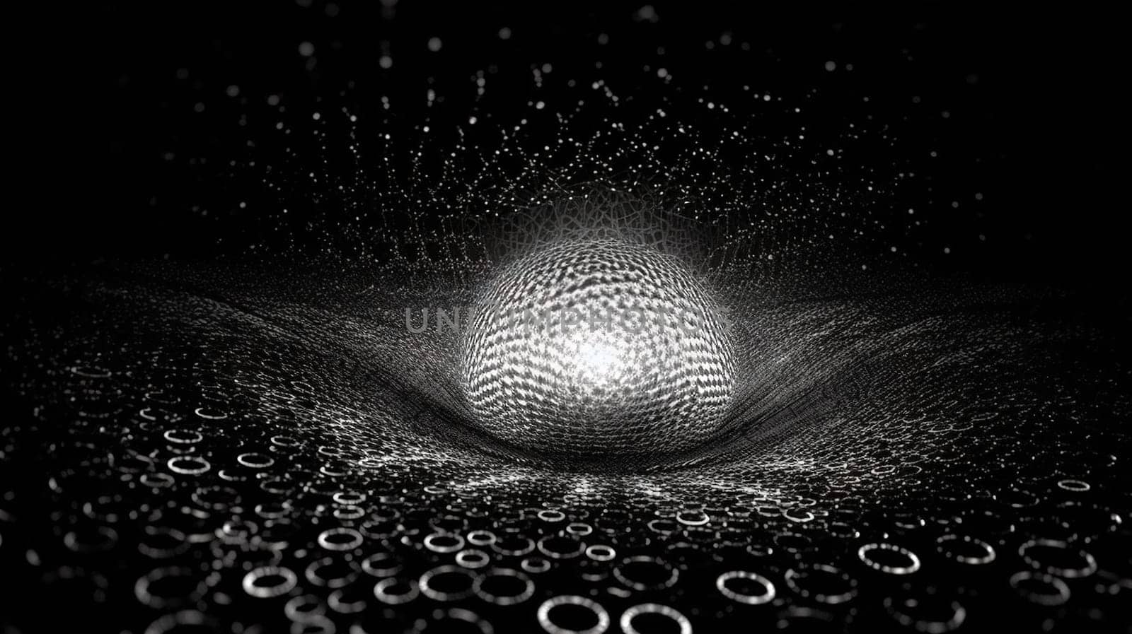 Abstract dark background with light fractal ornament of moody web and particles. Generated AI
