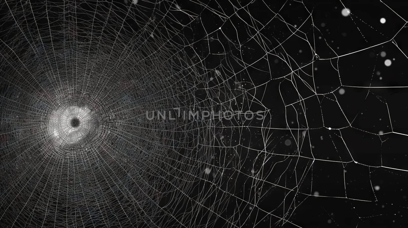 Abstract fractal sipder web on dark background with grungy ornament of broken moody web and particles. Generated AI