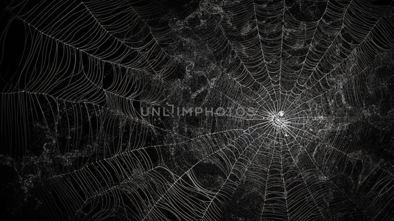 Abstract fractal sipder web on dark background with grungy ornament of broken moody web and particles. Generated AI