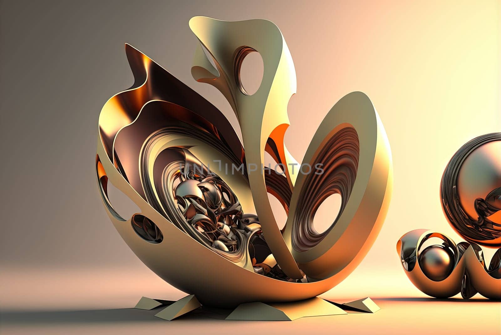 Abstract background with colorful fractals. Surreal composition with fluid waves of liquid metal. Generated AI
