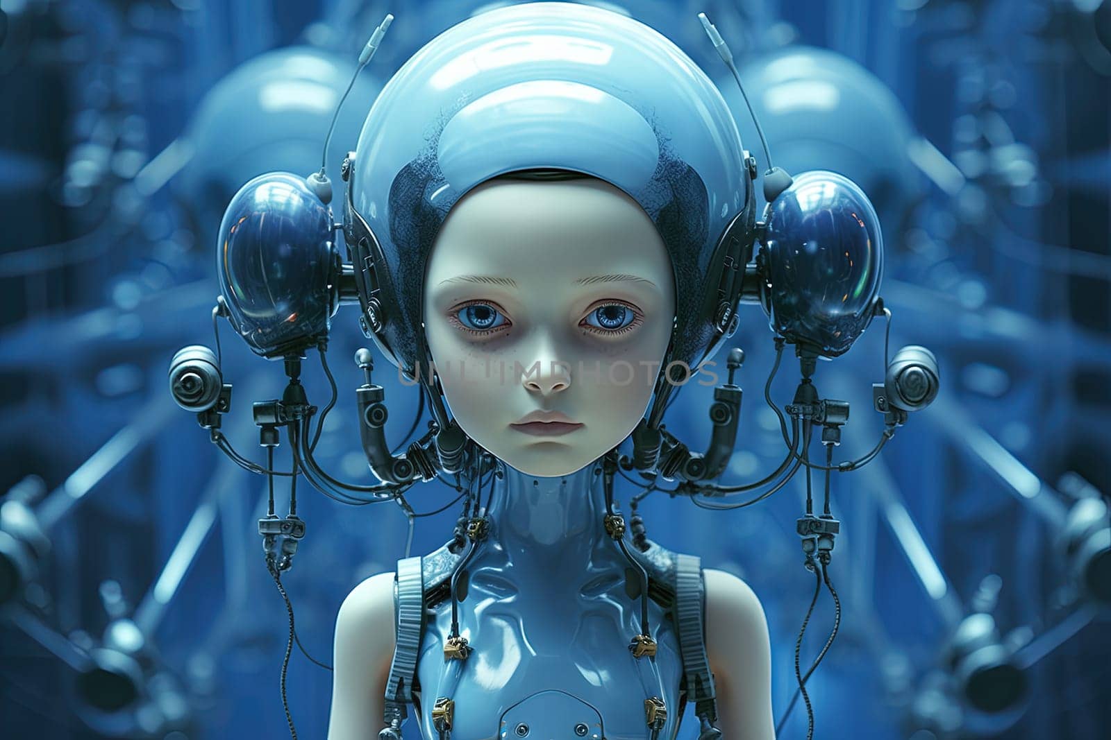 Cyborg or digitally improved human. Artificial intelligence and technology concept with advanced woman. Generated AI