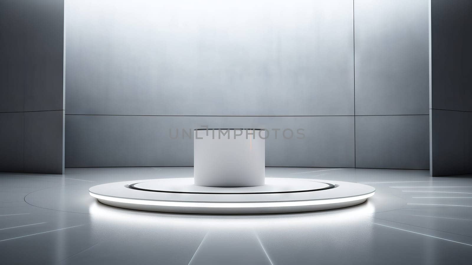 Futuristic pedestal with neon glow. Product presentation mock up for cosmetic product display. Podium, stage, pedestal or platform. Generated AI
