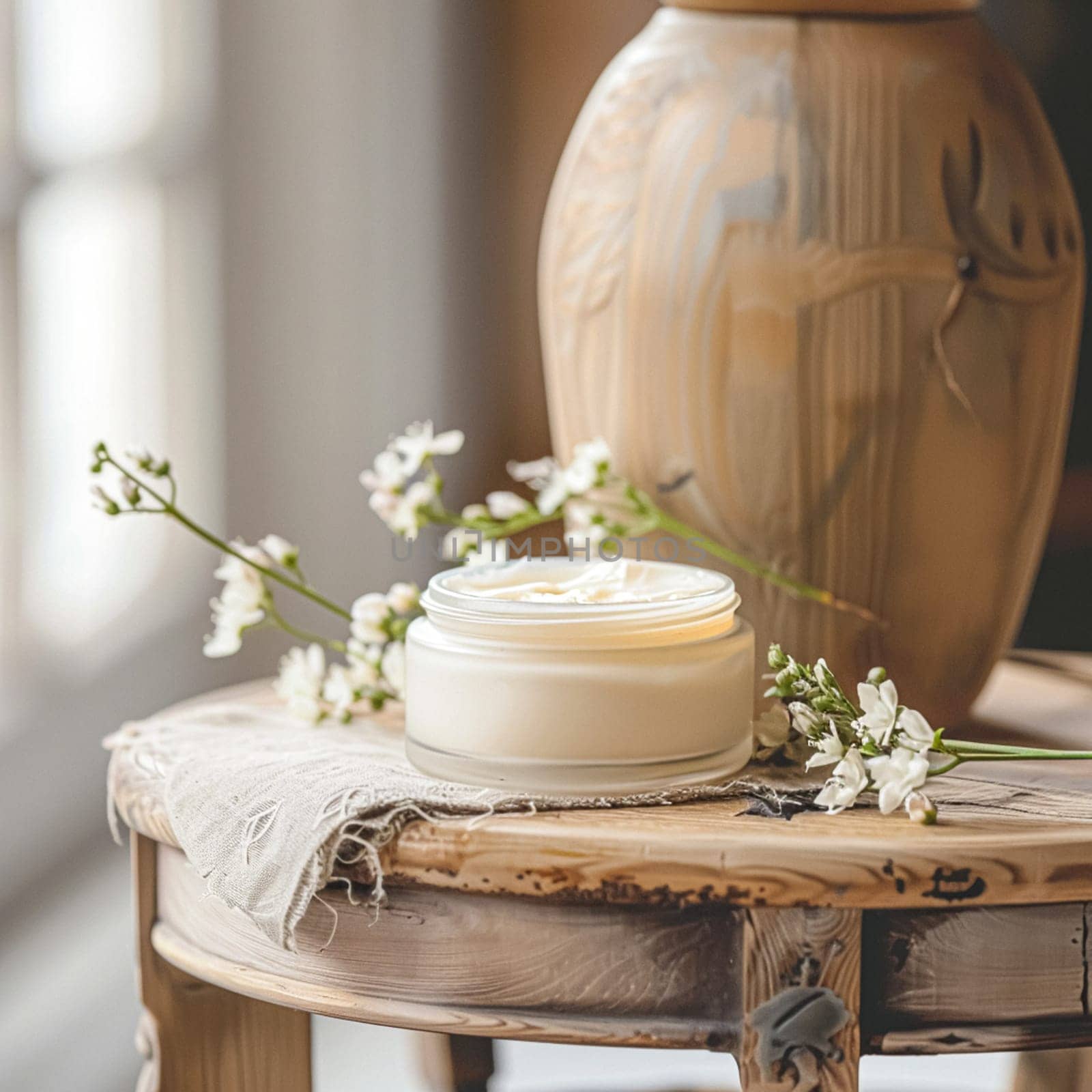 Cosmetic cream in a glass jar. Skin care concept. Background for beauty products