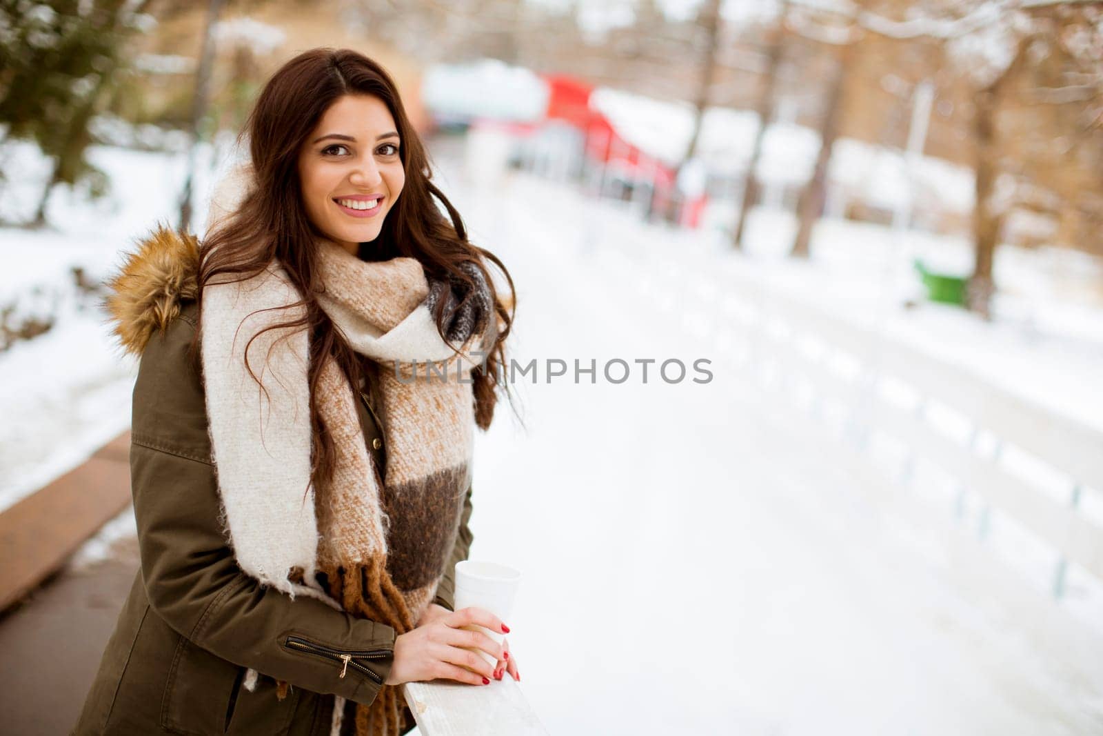 Portrait of young woman in winter park