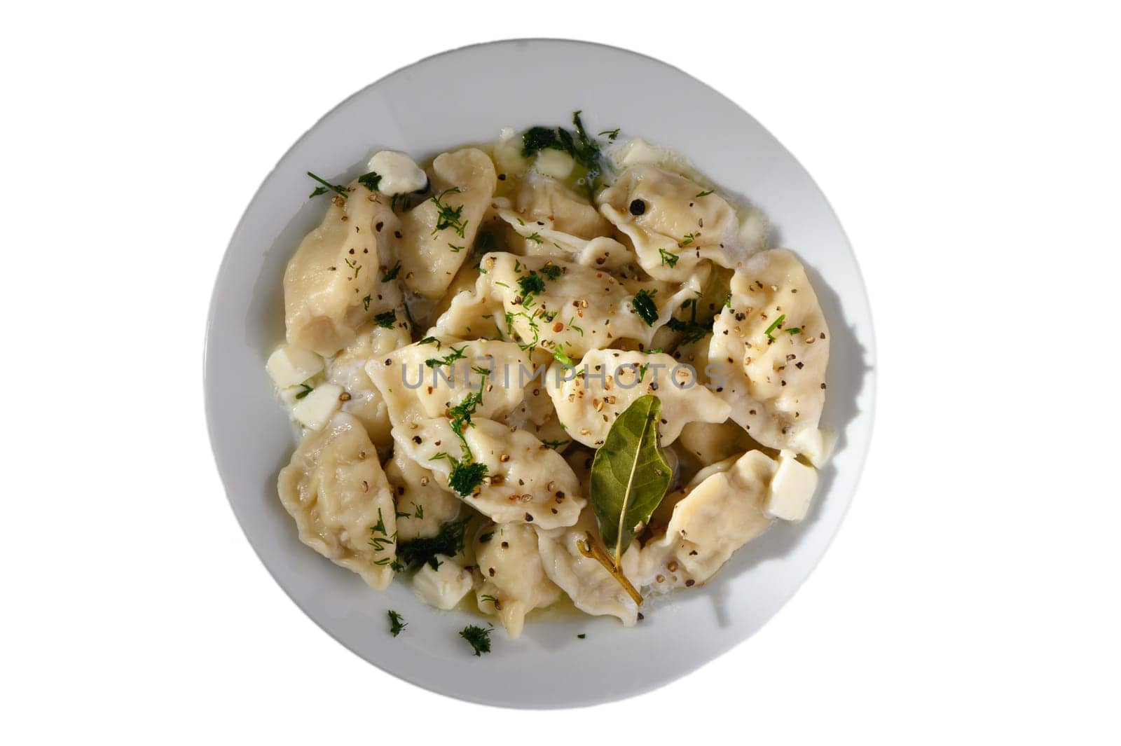 Handcrafted dumplings adorned with fresh herbs and creamy sauce create a comforting and inviting dish.