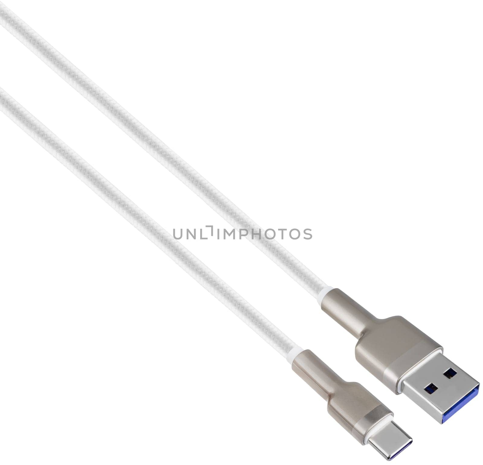 Cable with USB and Type-C connectors in a minimalistic style.