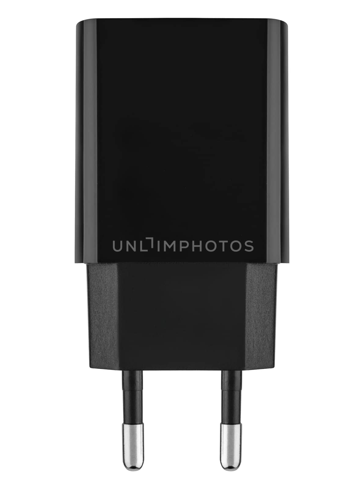 Compact black power adapter for charging smartphones and tablets. Provides fast and stable charging of gadgets.