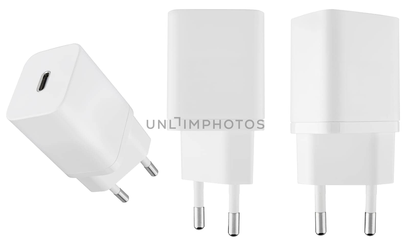 White power adapter for safe charging of gadgets. Compact design, convenient for daily use.