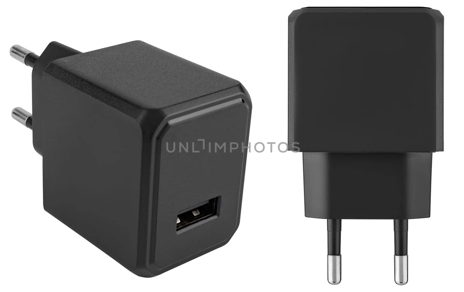 Minimalistic black power adapter with USB plug. Guarantees efficient and reliable charging of your gadgets.