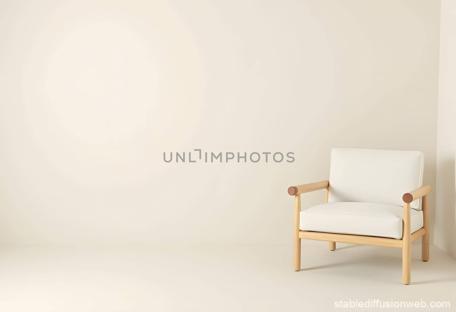 A warm beige background featuring an armchair on the left. Ideal for cozy interior design, home decor, or lifestyle concepts